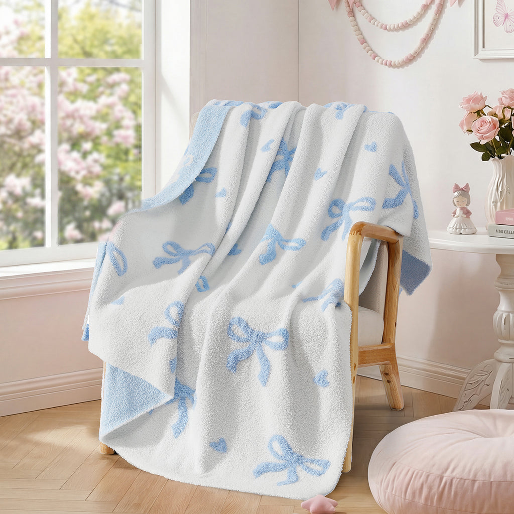 Catami Bow Throw Blanket-Reversible Home Decor Blankets for Couch Sofa Bed Camping 50"x60"