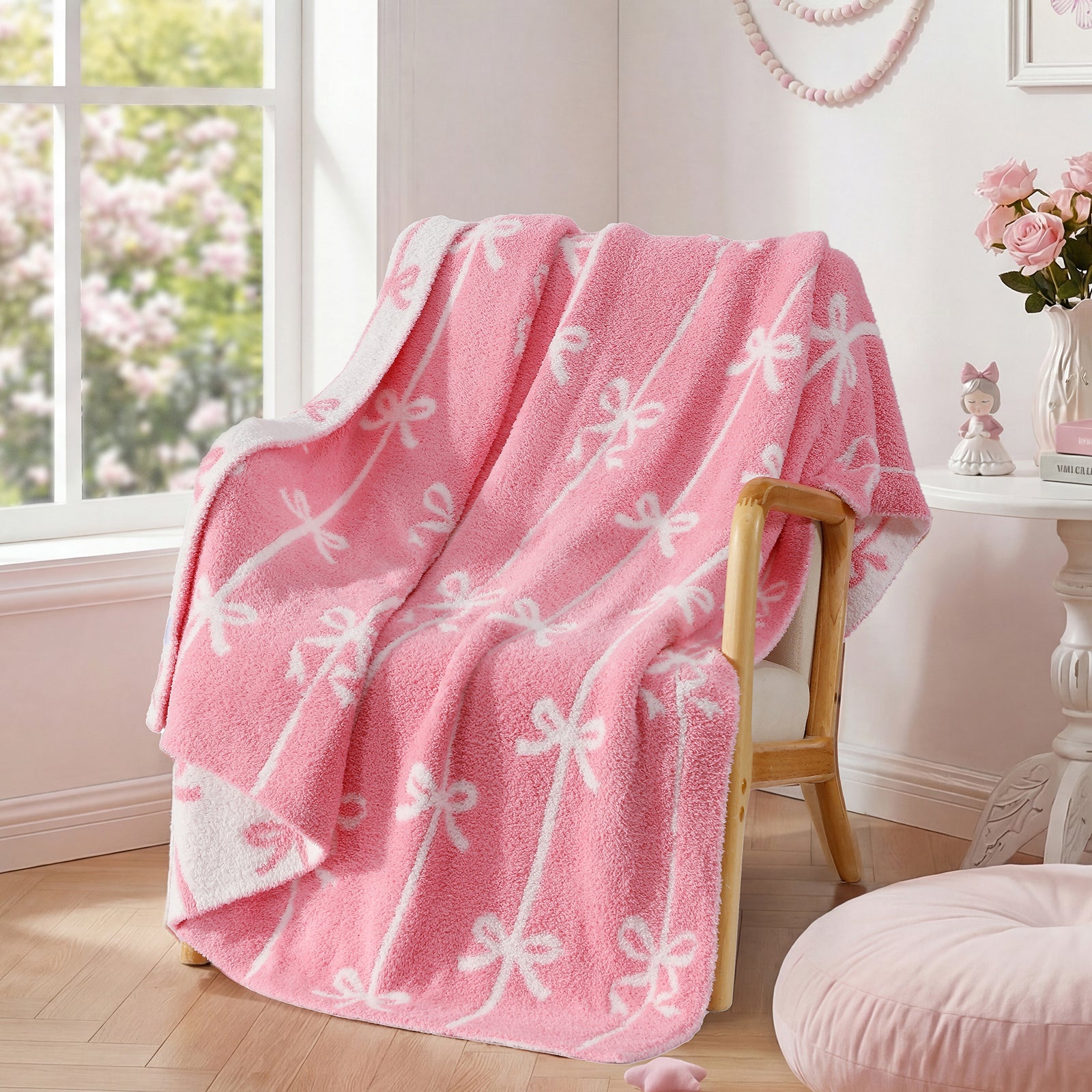 Catami Bow Throw Blanket-Reversible Home Decor Blankets for Couch Sofa Bed Camping 50"x60"
