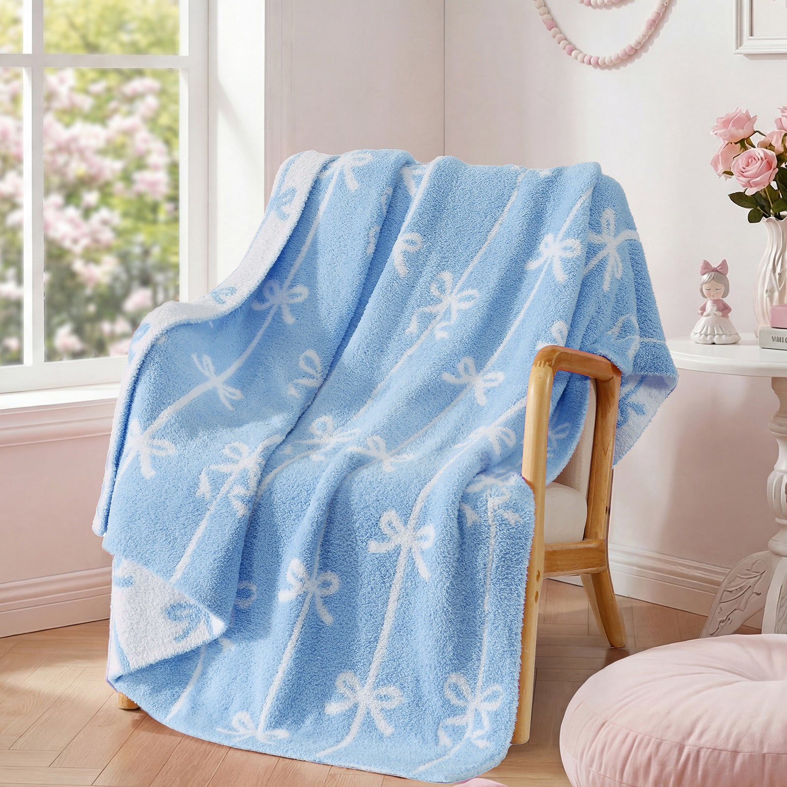 Catami Bow Throw Blanket-Reversible Home Decor Blankets for Couch Sofa Bed Camping 50"x60"