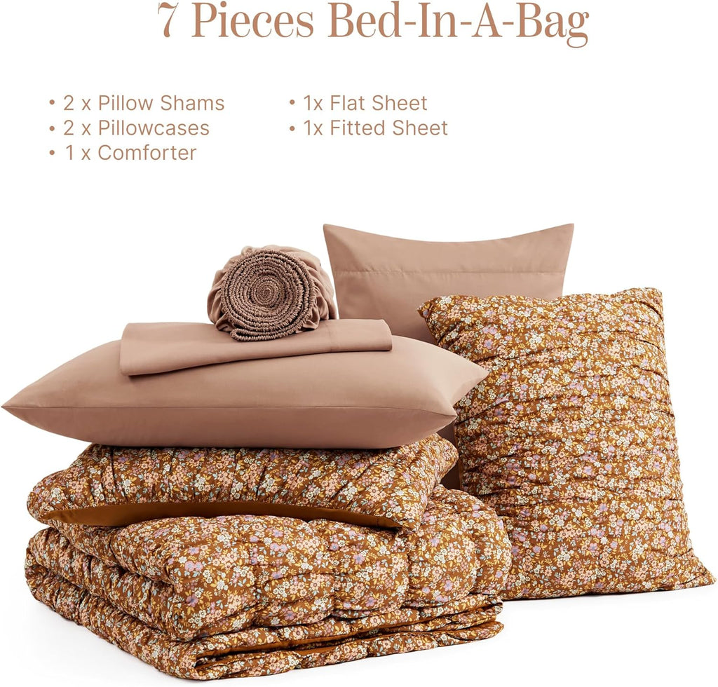 Melex Puff 7-piece Bed in a Bag Comforter Set with Sheets