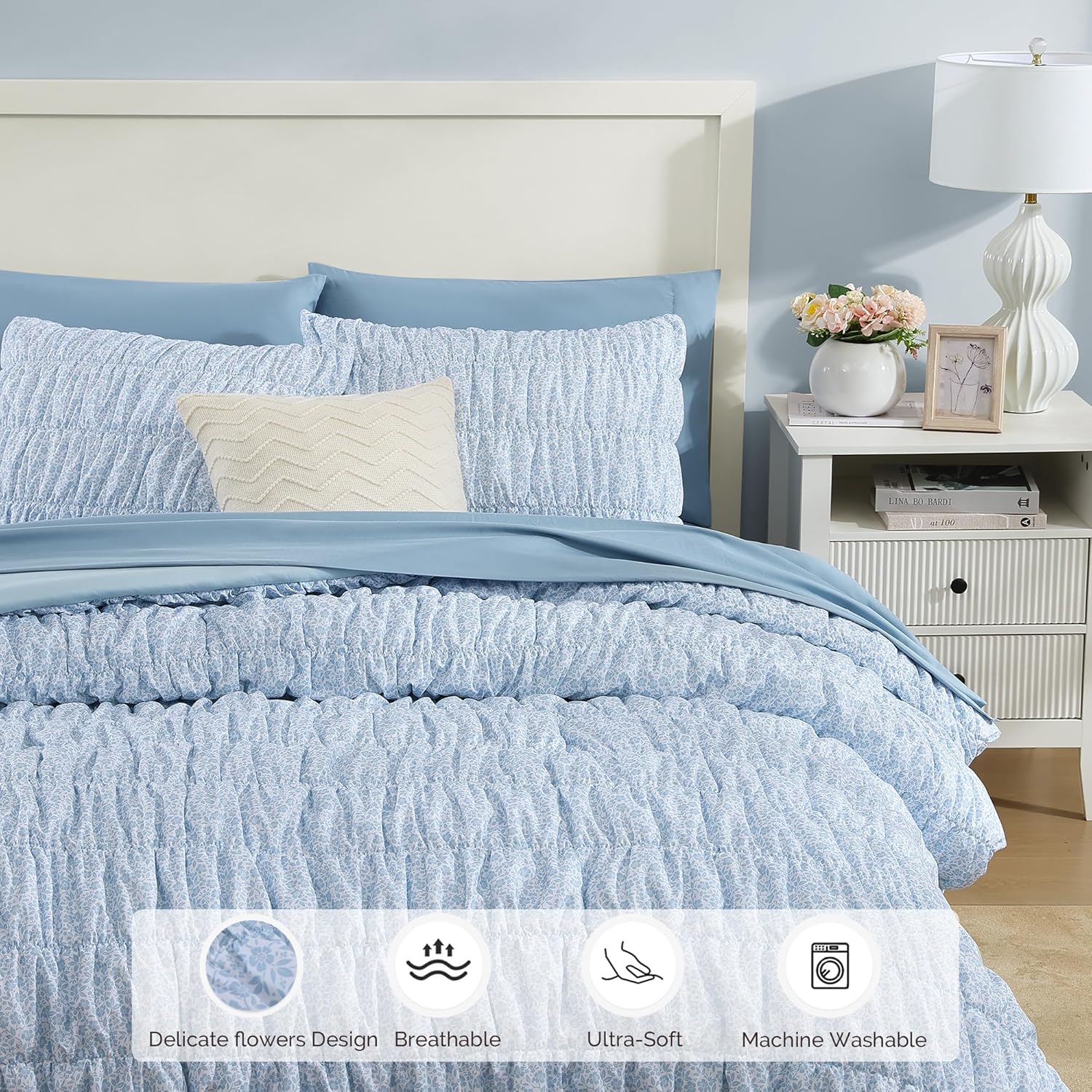 Melex Puff 7-piece Bed in a Bag Comforter Set with Sheets