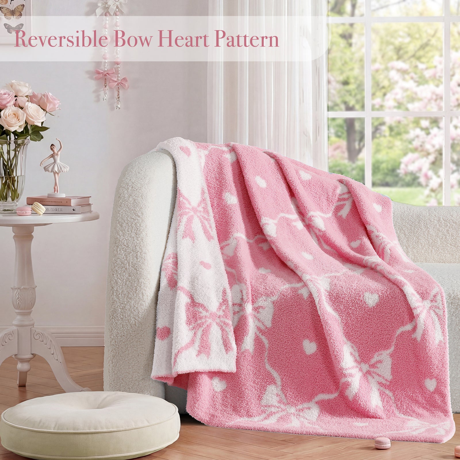 Catami Bow Throw Blanket-Reversible Home Decor Blankets for Couch Sofa Bed Camping 50"x60"