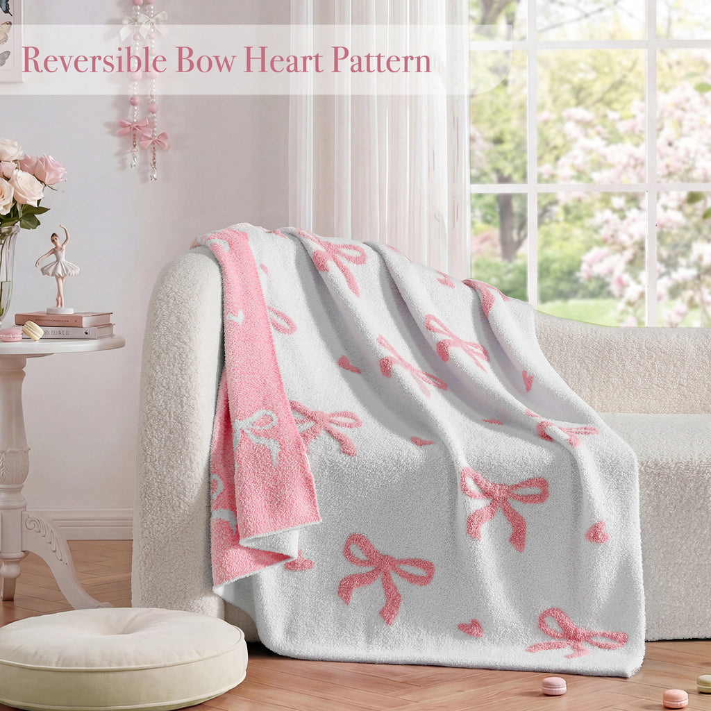 Catami Bow Throw Blanket-Reversible Home Decor Blankets for Couch Sofa Bed Camping 50"x60"