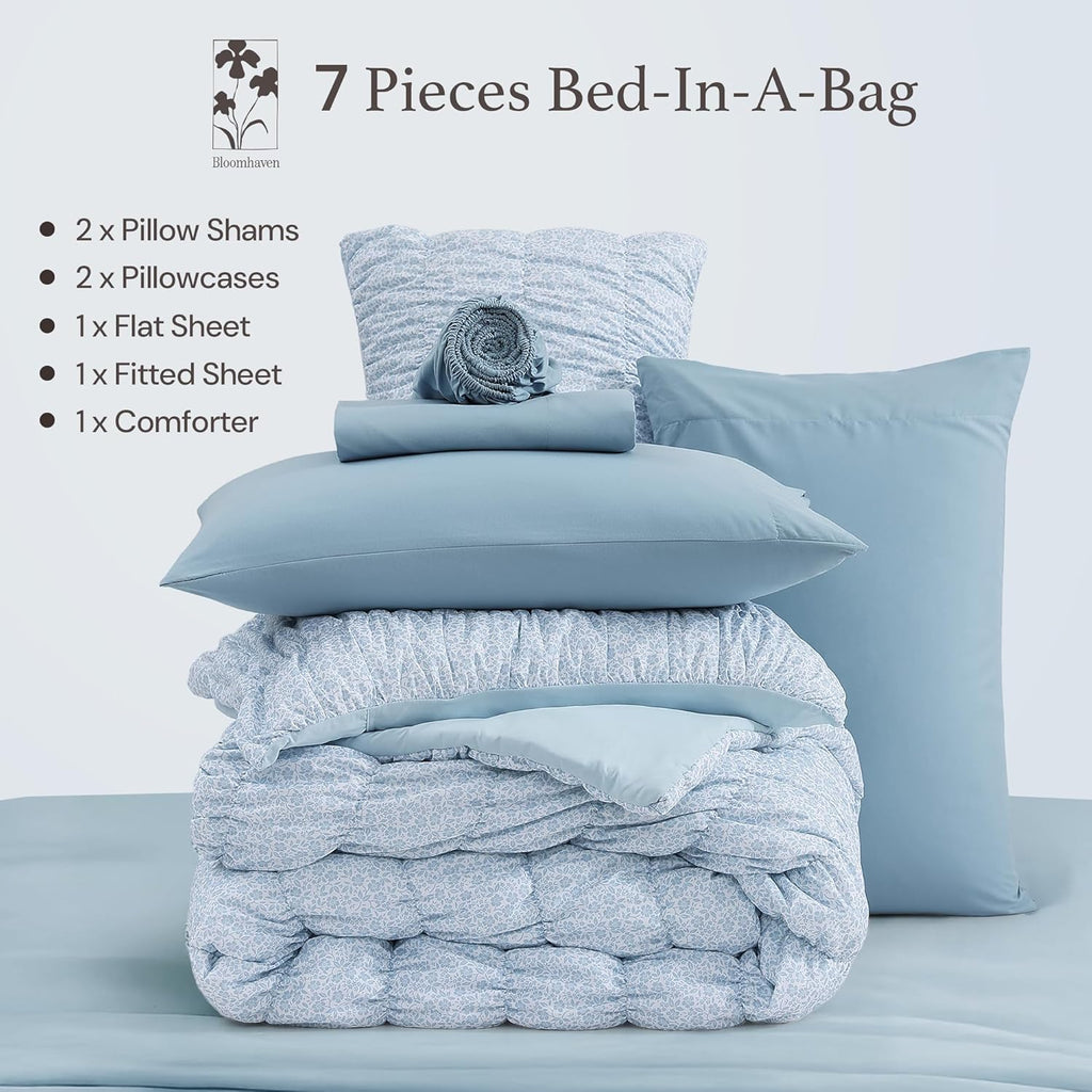 Melex Puff 7-piece Bed in a Bag Comforter Set with Sheets