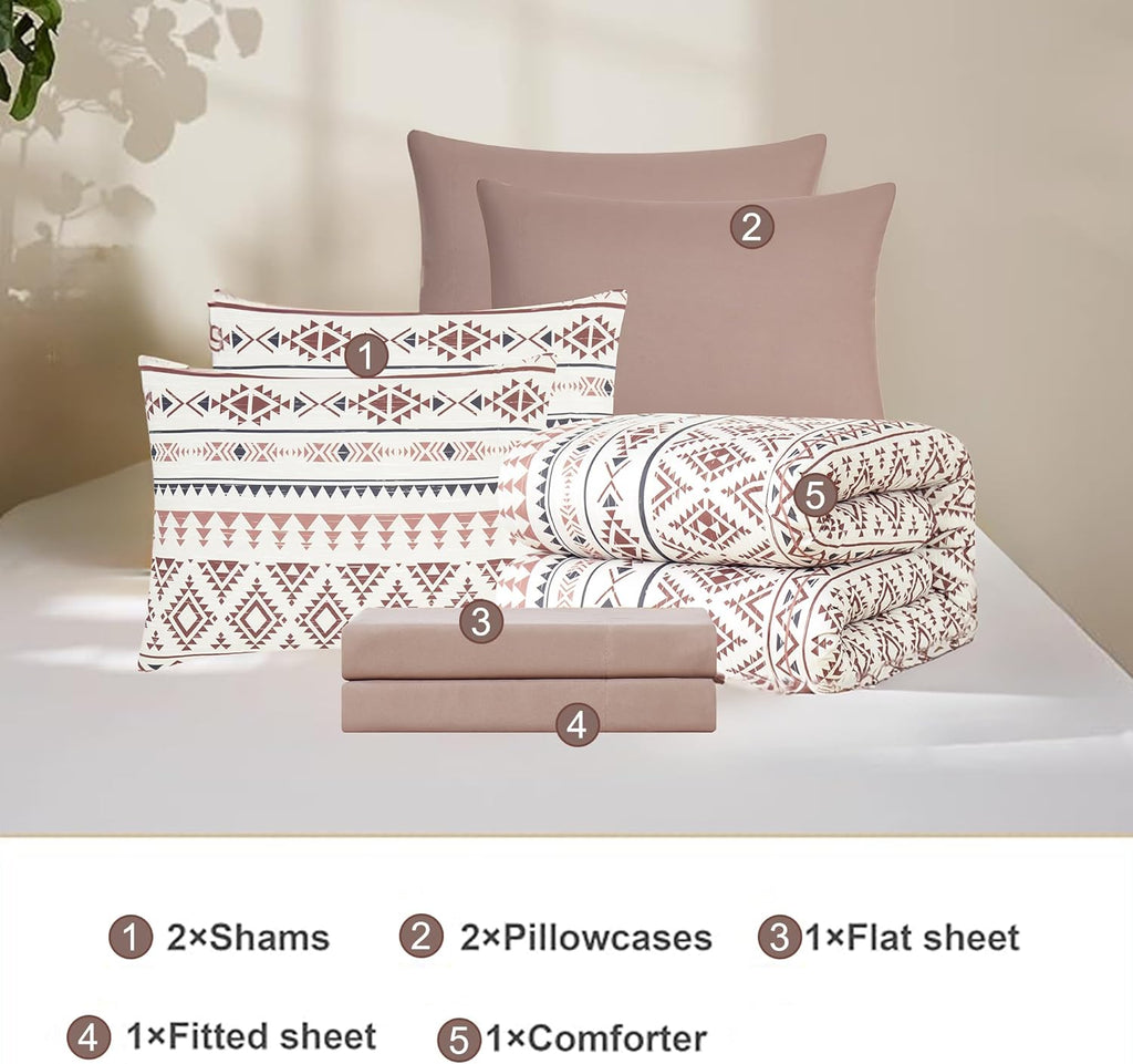 Melex Boho 7-Piece Bed in a Bag Comforter Set with Sheets