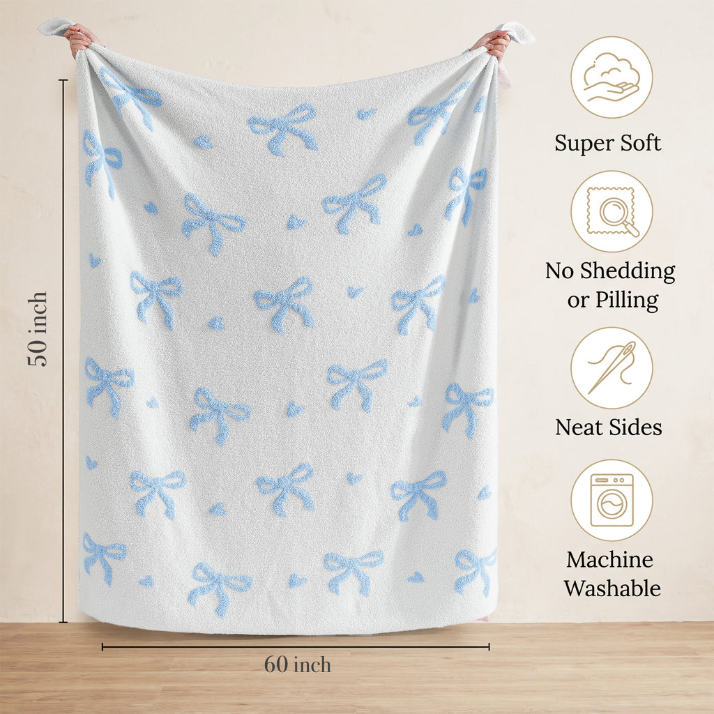 Catami Bow Throw Blanket-Reversible Home Decor Blankets for Couch Sofa Bed Camping 50"x60"