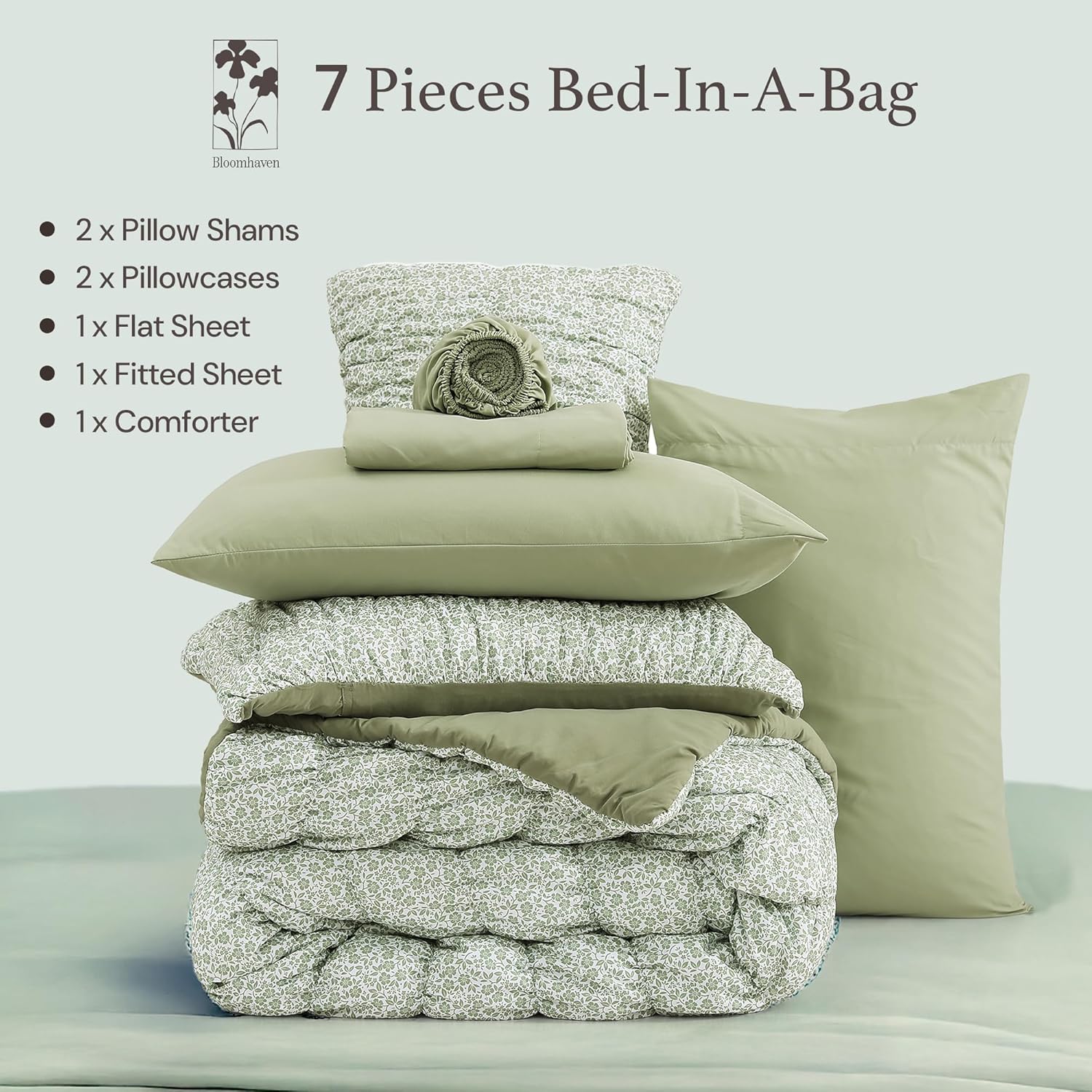 Melex Puff 7-piece Bed in a Bag Comforter Set with Sheets