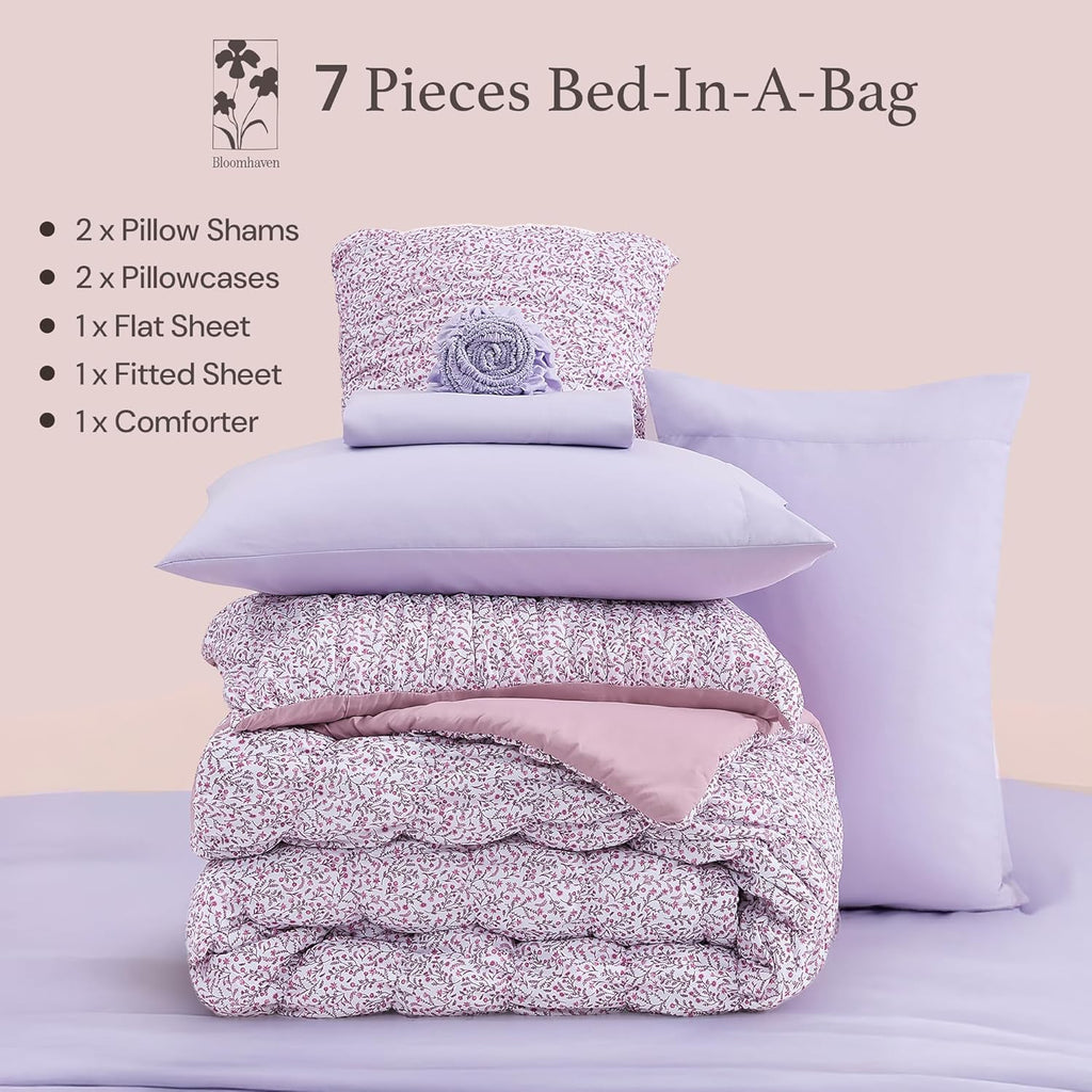 Melex Puff 7-piece Bed in a Bag Comforter Set with Sheets