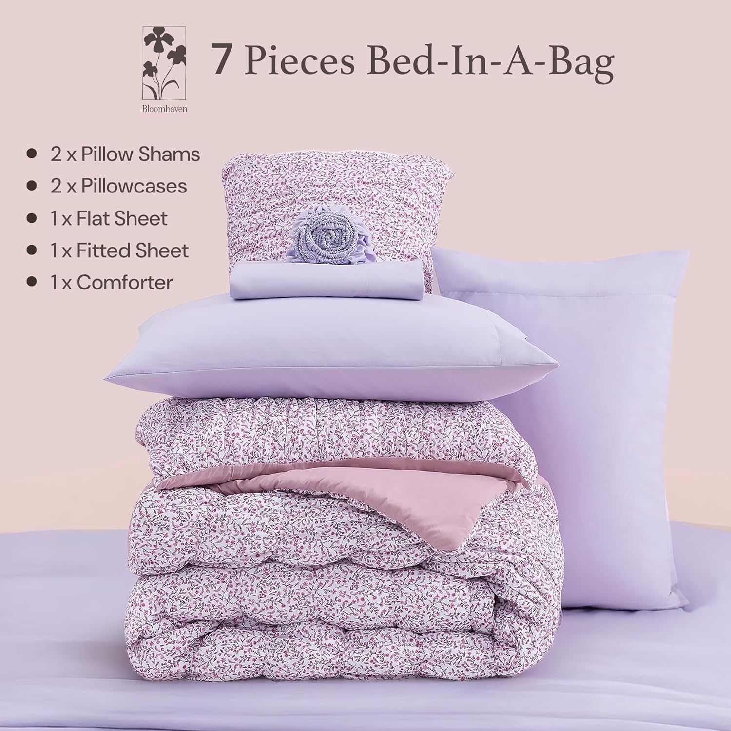 Melex Puff 7-piece Bed in a Bag Comforter Set with Sheets
