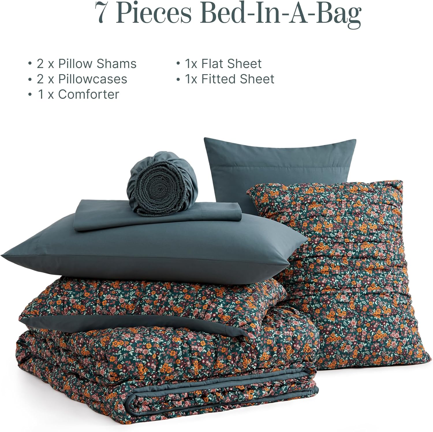 Melex Puff 7-piece Bed in a Bag Comforter Set with Sheets