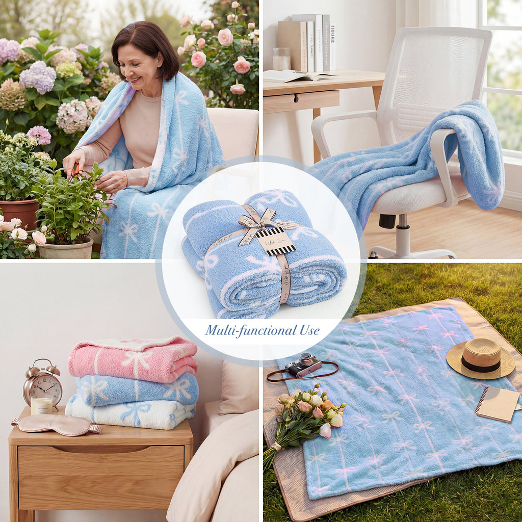 Catami Bow Throw Blanket-Reversible Home Decor Blankets for Couch Sofa Bed Camping 50"x60"