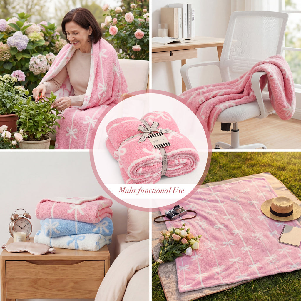 Catami Bow Throw Blanket-Reversible Home Decor Blankets for Couch Sofa Bed Camping 50"x60"