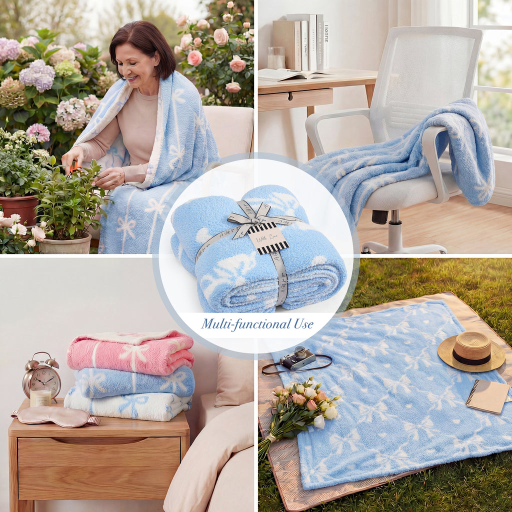 Catami Bow Throw Blanket-Reversible Home Decor Blankets for Couch Sofa Bed Camping 50"x60"