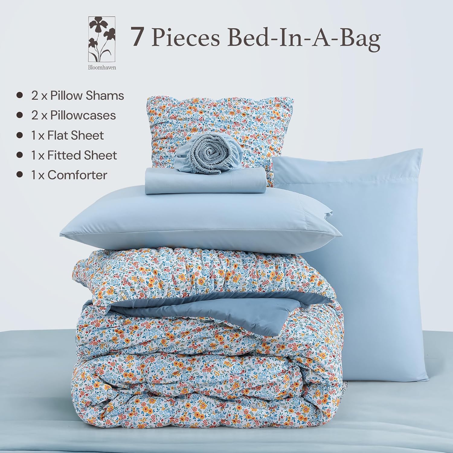 Melex Puff 7-piece Bed in a Bag Comforter Set with Sheets